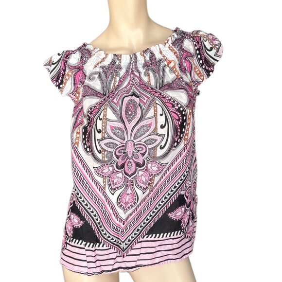 Y2K Express Geometric Abstract Top Size L Indie Sleeze Chain Boho Puff Sleeve - Picture 1 of 10